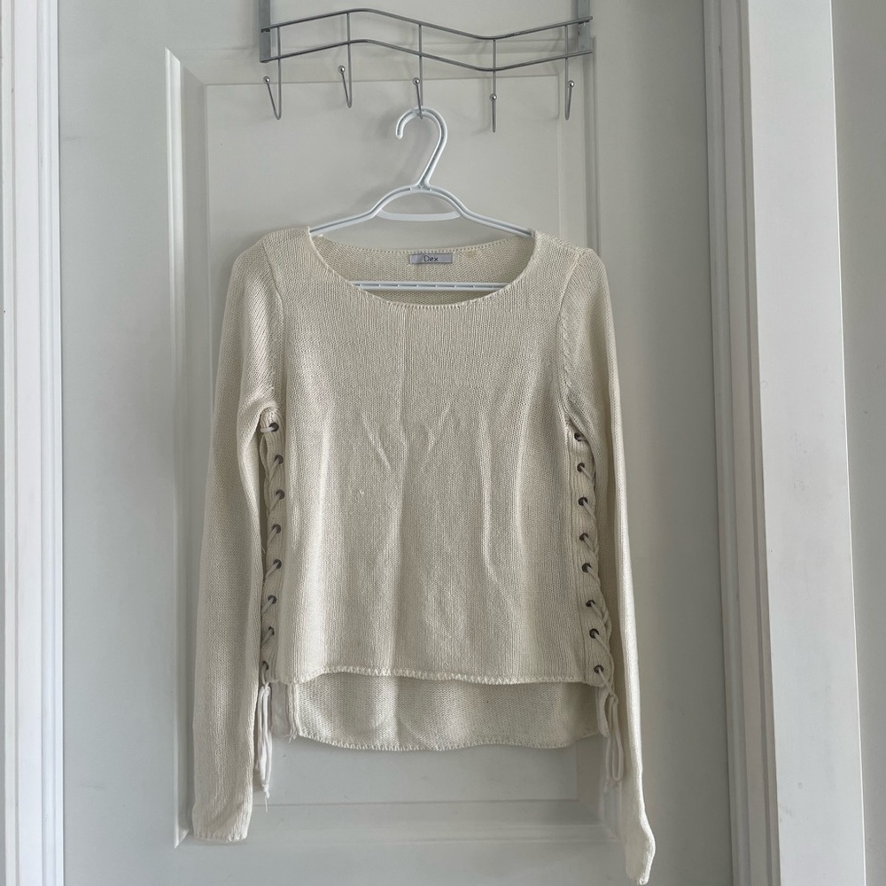 Dex White Sweater with Lace-Up Sides